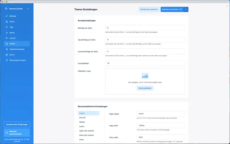 Screenshot der Publii-Oberfläche. (c) TidyCustoms.
