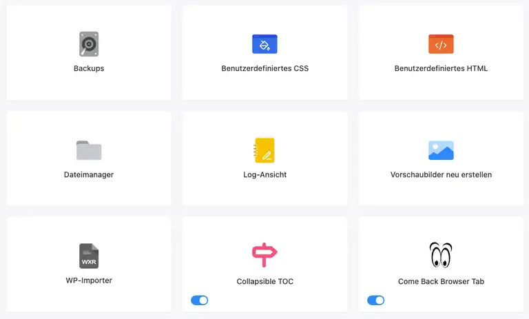 Übersicht über einen Teil der von mir installierten Tools und Plugins. Screenshot der Software. (c) TidyCustoms.