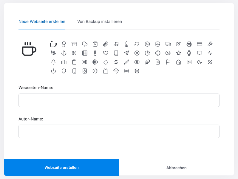 Startoberfläche von Publii. Screenshot der Software Publii. (C) TidyCustoms.