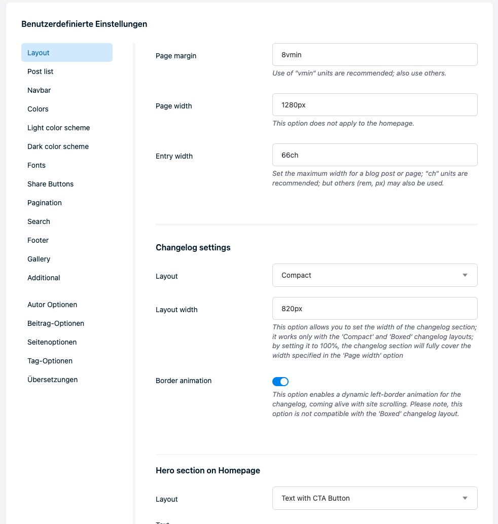 Publii Theme Einstellungen