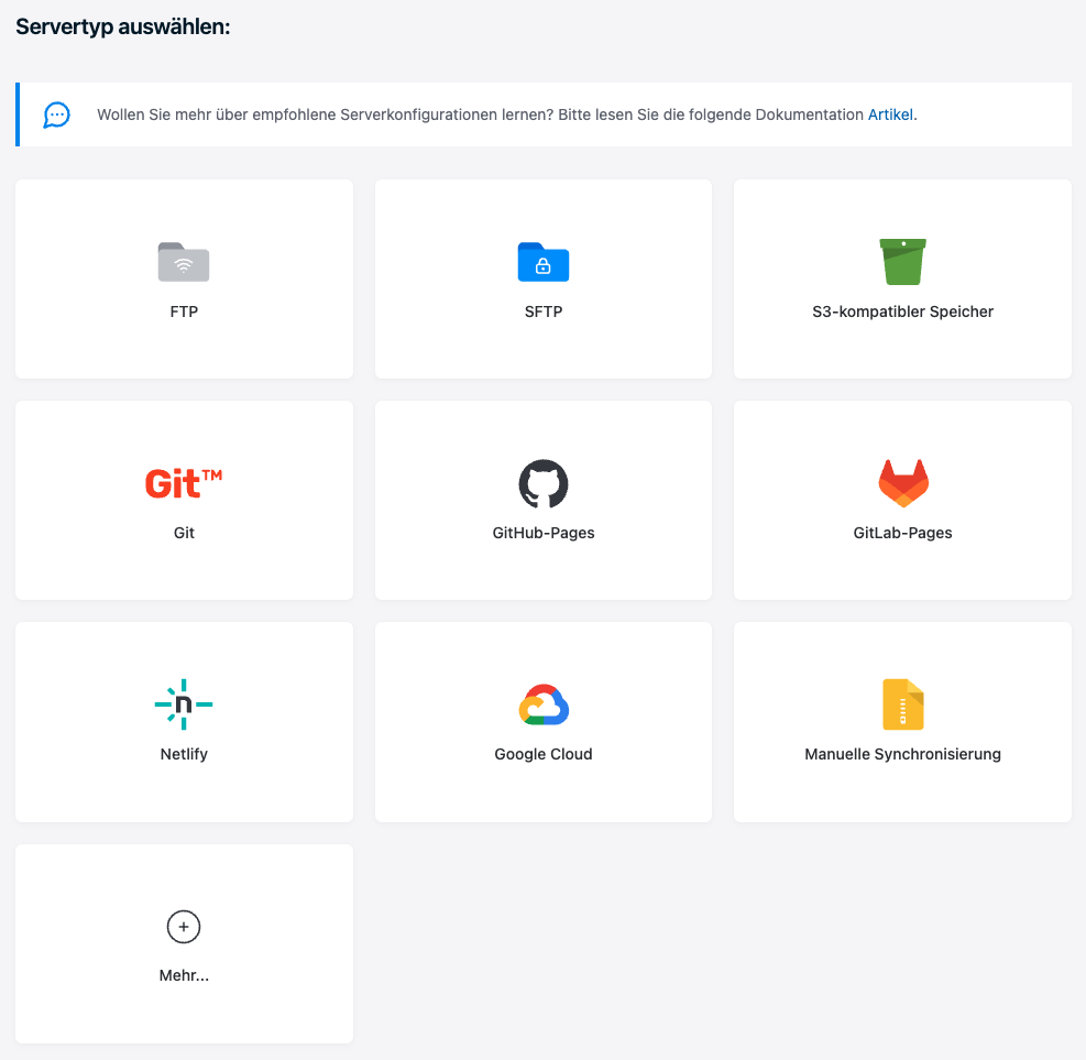 Synchronisierungsoptionen bei Publii.