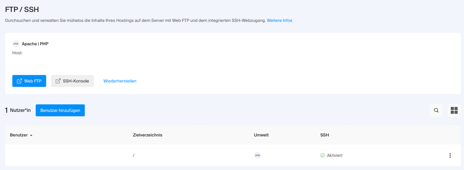 Benötigte Informationen für den FTP-Upload bei meinem Hoster Infomaniak.