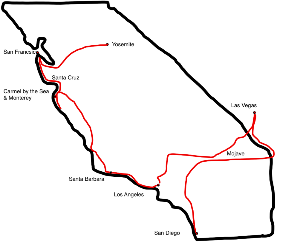 Unsere Reiseroute durch Kalifornien 2024