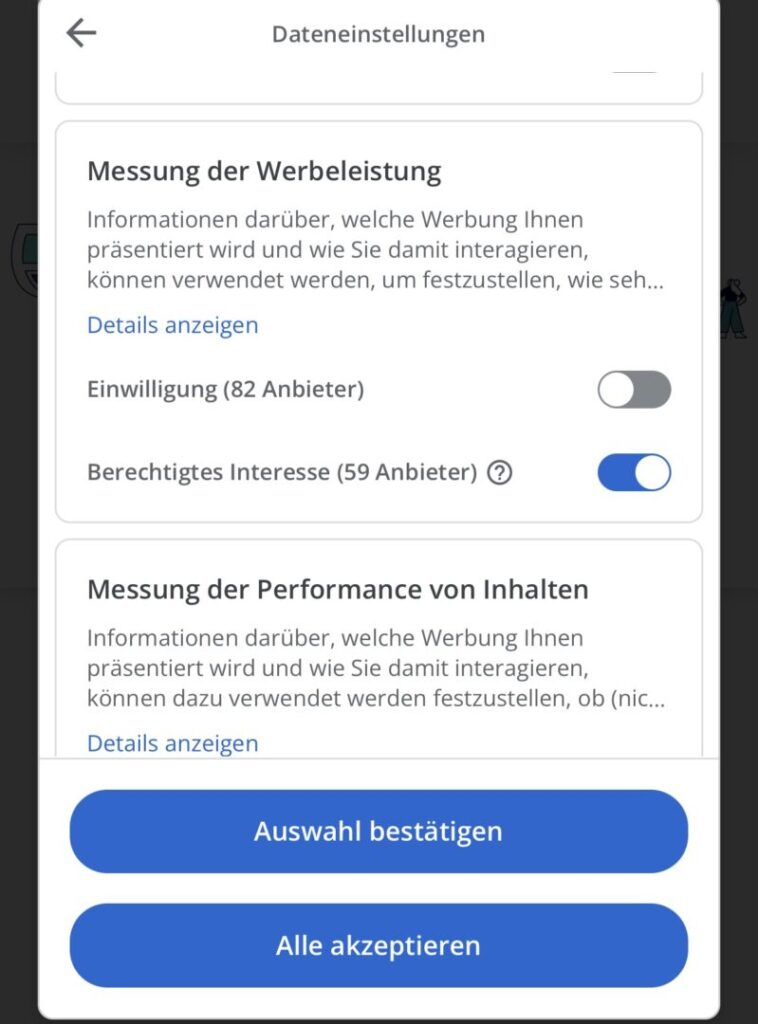 Cookiebanner mit Auswahl